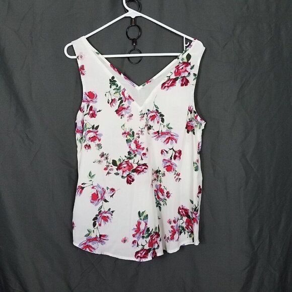 Maurices Medium V Neck White Floral Blouse Sleeveless Polyester Feminine Size M - Picture 7 of 11